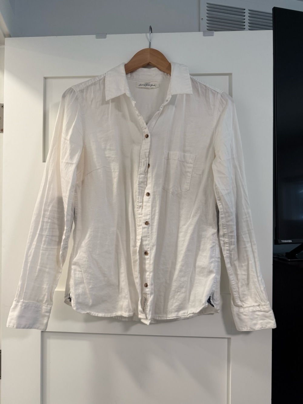 H&M White Women’s Long-Sleeve Button-Down Shirt - with patch elbows